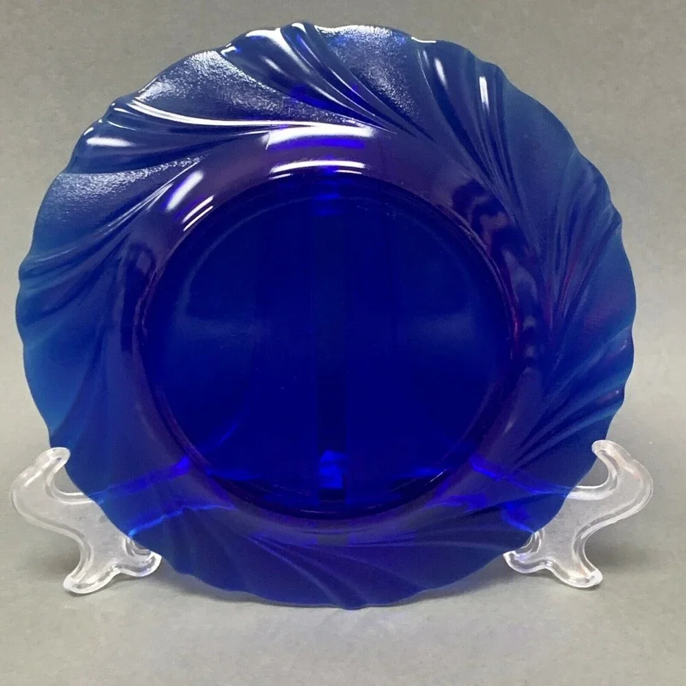 Vereco Cobalt Blue Salad Glass Plate Swirl 7‎ 5/8